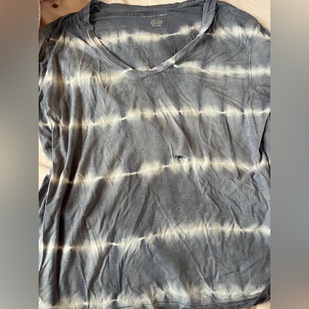 American Eagle Outfitters Tie-Dye Top - Blue and White